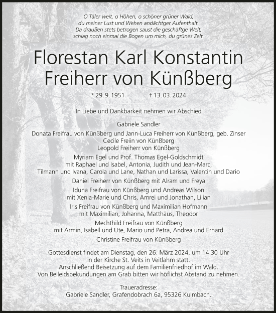 Anzeige von Florestan Karl Konstantin Freiherr von Künßberg von MGO