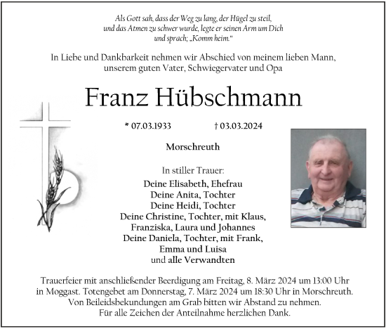 Anzeige von Franz Hübschmann von MGO