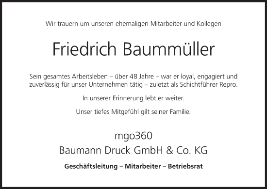 Anzeige von Friedrich Baummüller von MGO