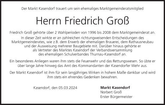Anzeige von Friedrich Groß von MGO