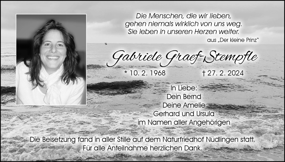  Traueranzeige für Gabriele Graef-Stempfle vom 16.03.2024 aus MGO