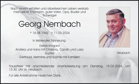 Anzeige von Georg Nembach von MGO