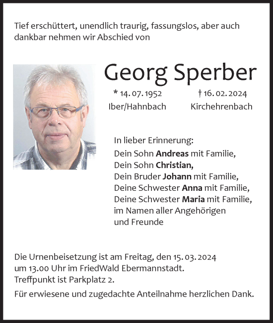 Anzeige von Georg Sperber von MGO