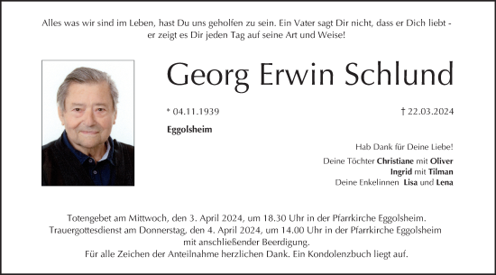 Anzeige von Georg Erwin Schlund von MGO