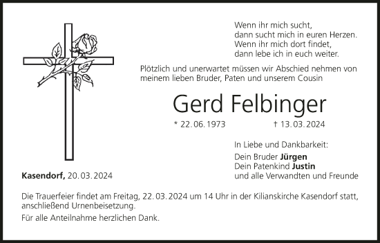 Anzeige von Gerd Felbinger von MGO