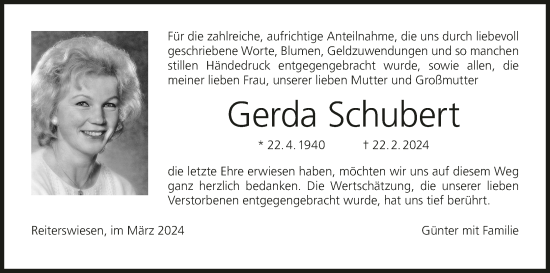 Anzeige von Gerda Schubert von MGO