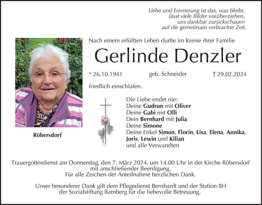 Traueranzeige für Gerlinde Denzler vom 02.03.2024 aus MGO