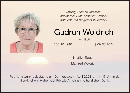 Anzeige von Gudrun Woldrich von MGO