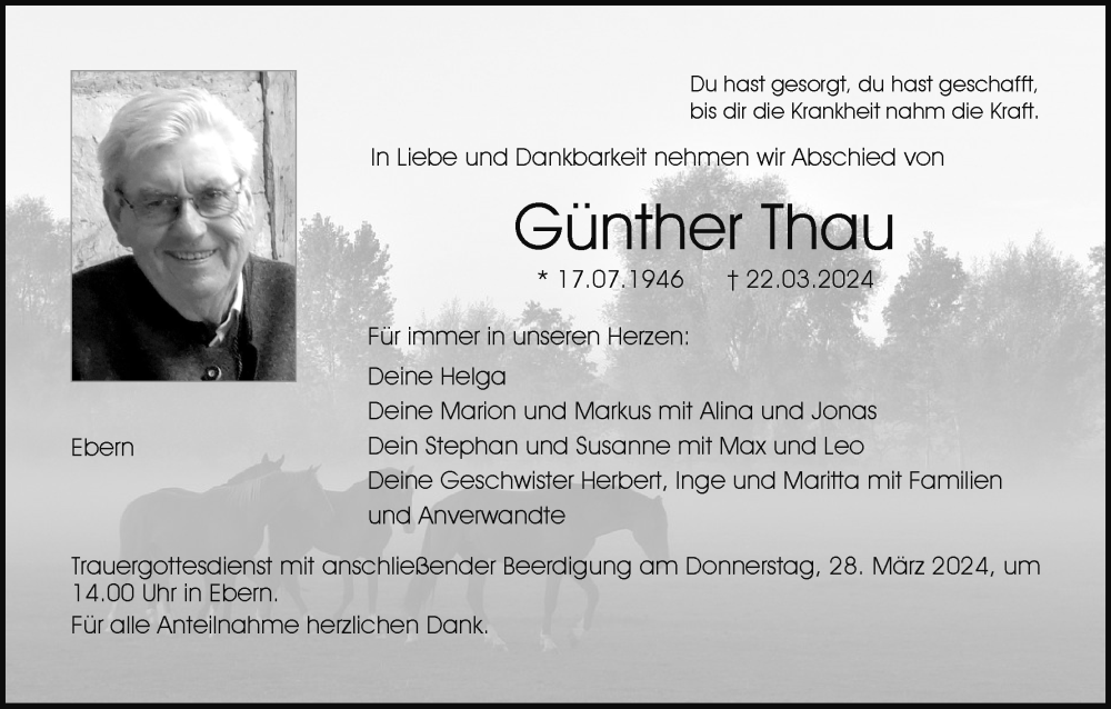  Traueranzeige für Günther Thau vom 26.03.2024 aus MGO