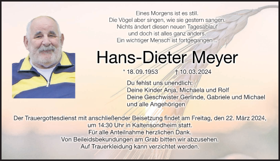 Anzeige von Hans-Dieter Meyer von MGO