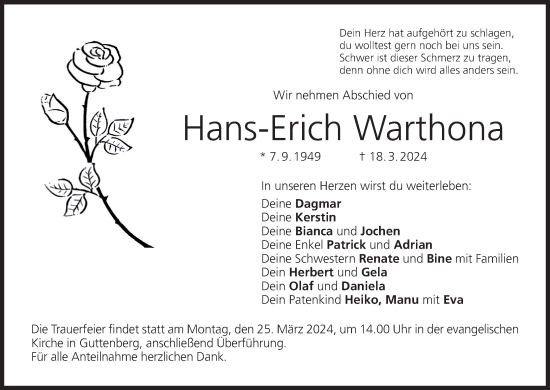 Anzeige von Hans-Erich Warthona von MGO