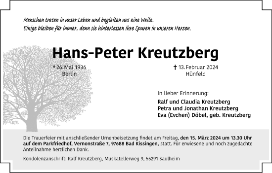 Anzeige von Hans-Peter Kreutzberg von MGO