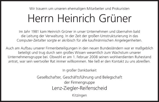 Anzeige von Heinrich Grüner von MGO