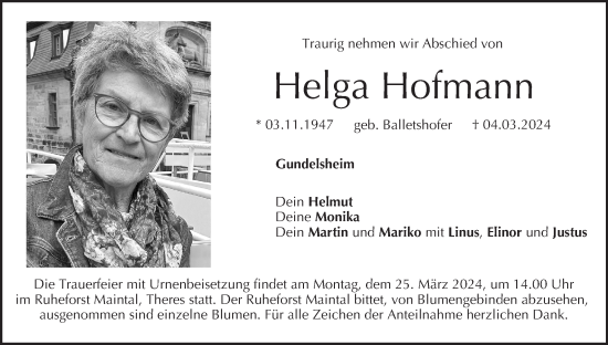 Anzeige von Helga Hofmann von MGO