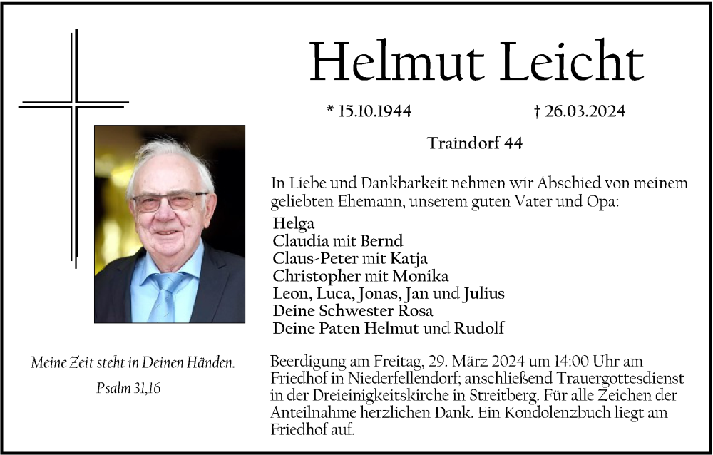  Traueranzeige für Helmut Leicht vom 28.03.2024 aus MGO
