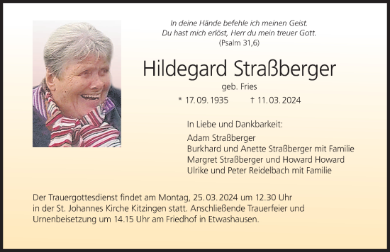Anzeige von Hildegard Straßberger von MGO