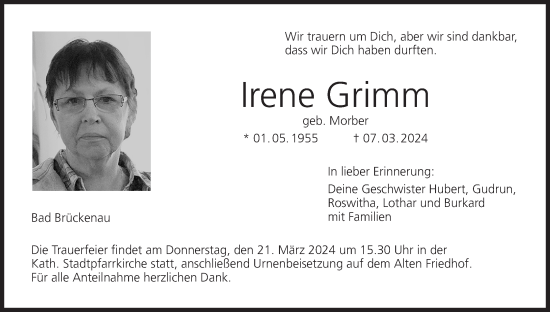 Anzeige von Irene Grimm von MGO
