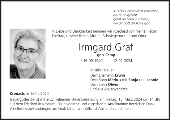 Anzeige von Irmgard Graf von MGO