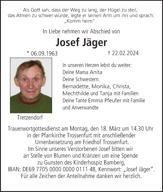 Traueranzeige von Josef Jäger