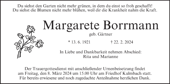 Anzeige von Margarete Borrmann von MGO