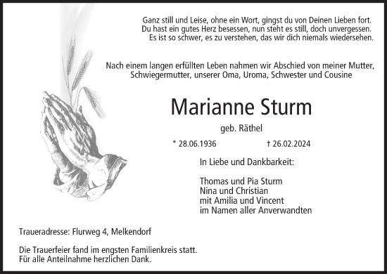 Anzeige von Marianne Sturm von MGO