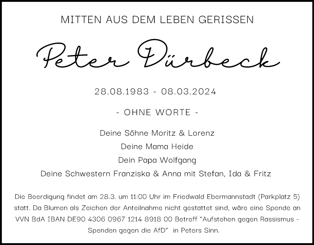  Traueranzeige für Peter Dürbeck vom 23.03.2024 aus MGO