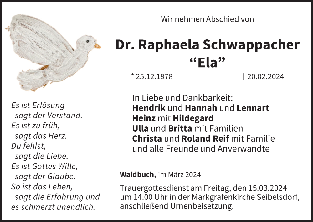  Traueranzeige für Raphaela Schwappacher vom 09.03.2024 aus MGO