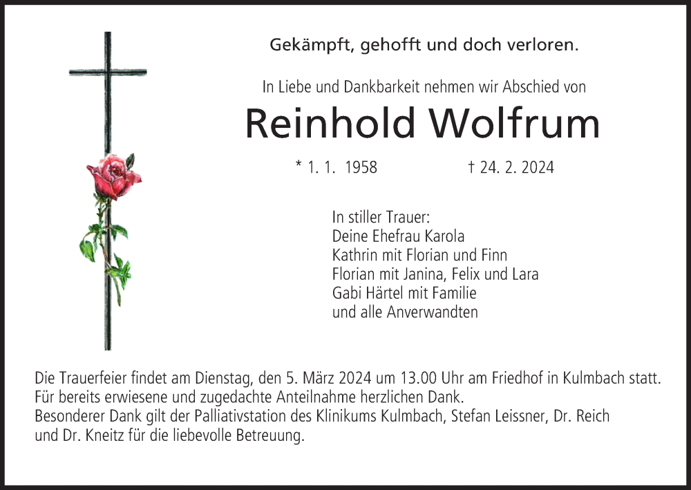  Traueranzeige für Reinhold Wolfrum vom 02.03.2024 aus MGO