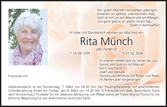Anzeige von Rita Münch von MGO