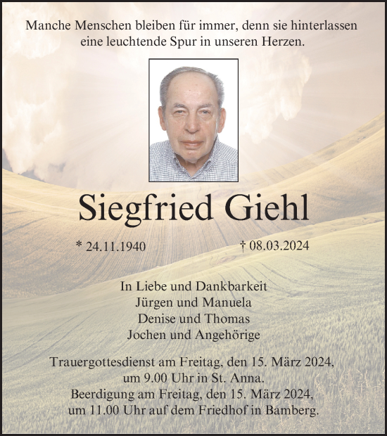 Anzeige von Siegfried Giehl von MGO