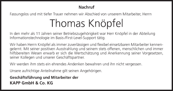 Anzeige von Thomas Knöpfel von MGO