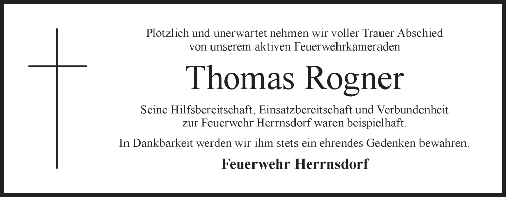  Traueranzeige für Thomas Rogner vom 23.03.2024 aus MGO