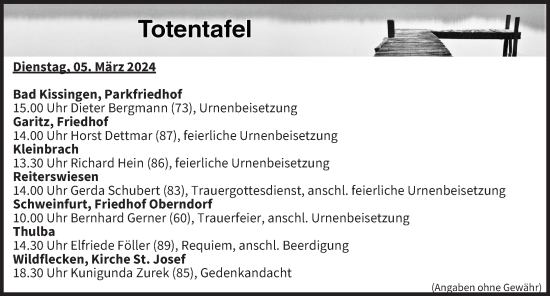 Anzeige von Totentafel vom 05.03.2024 von MGO