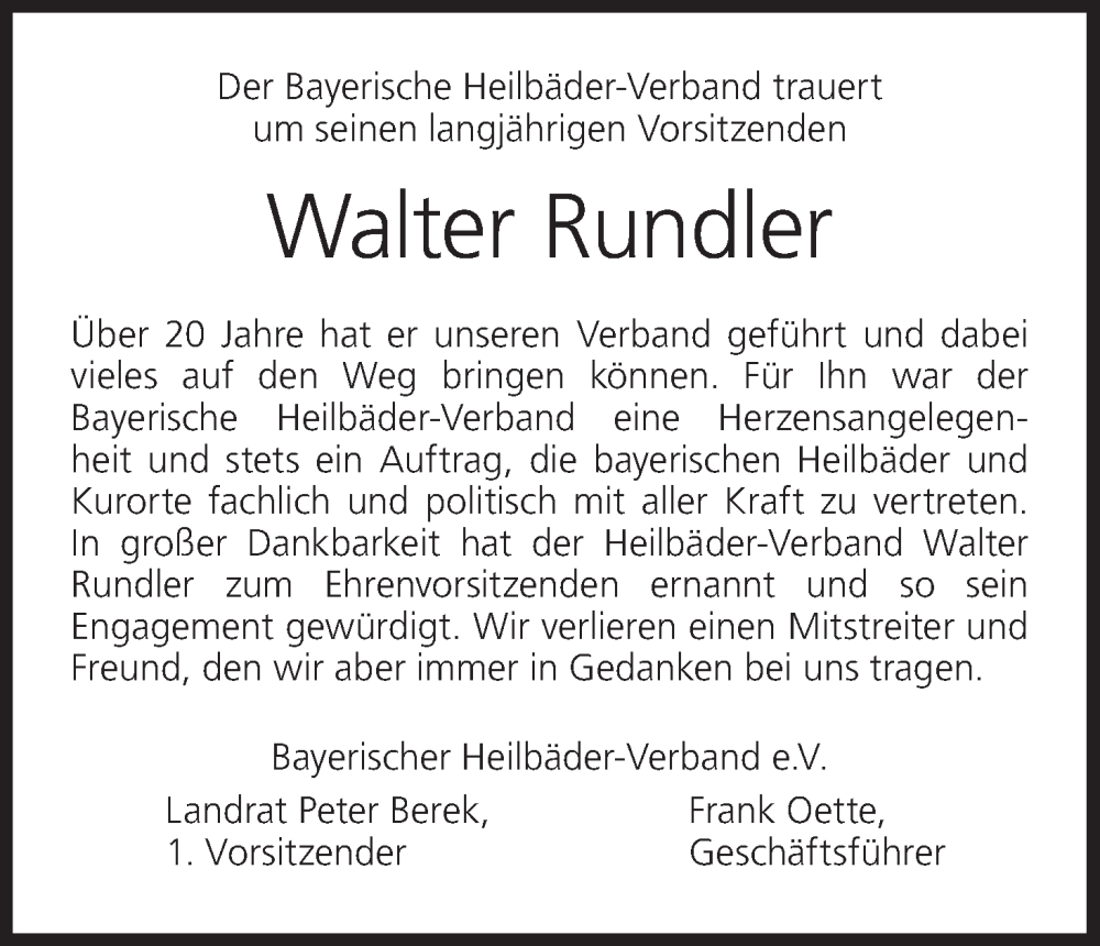  Traueranzeige für Walter Rundler vom 05.03.2024 aus MGO