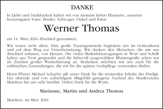 Anzeige von Werner Thomas von MGO