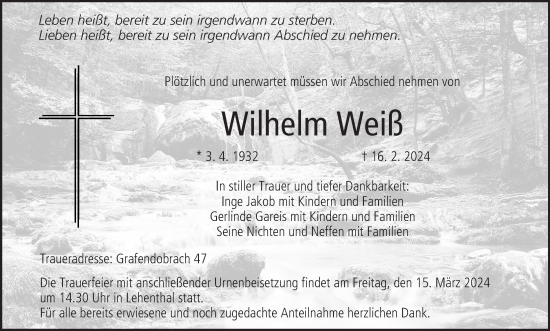 Anzeige von Wilhelm Weiß von MGO