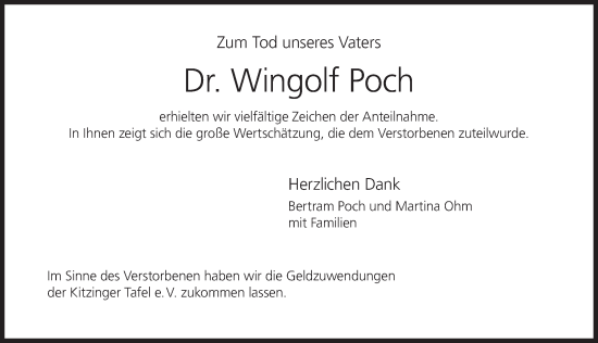 Anzeige von Wingolf Poch von MGO