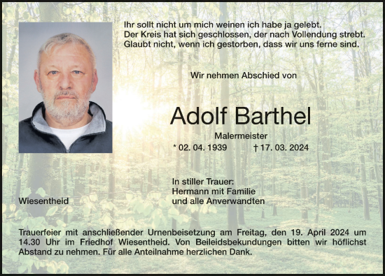 Anzeige von Adolf Barthel von MGO