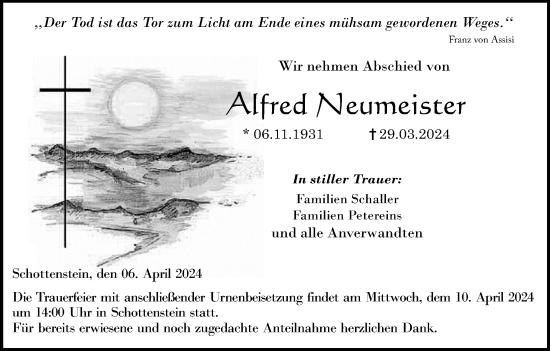 Anzeige von Alfred Neumeister von MGO