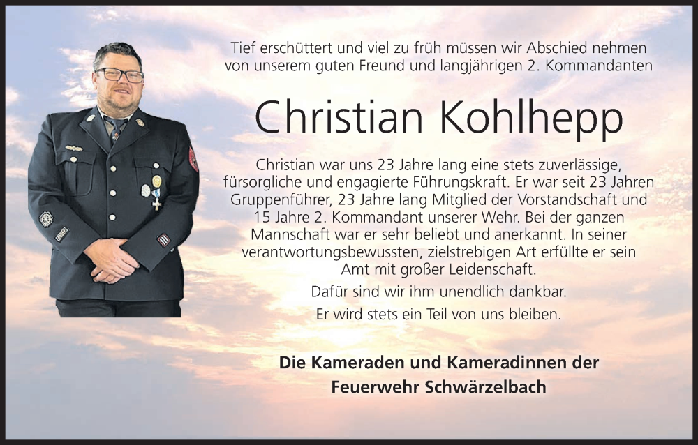  Traueranzeige für Christian Kohlhepp vom 27.04.2024 aus MGO