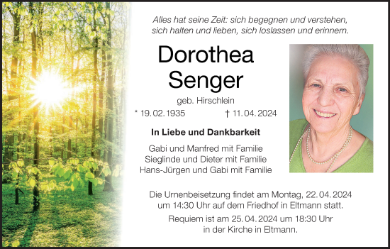 Anzeige von Dorothea Senger von MGO