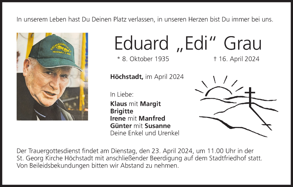  Traueranzeige für Eduard Grau vom 20.04.2024 aus MGO