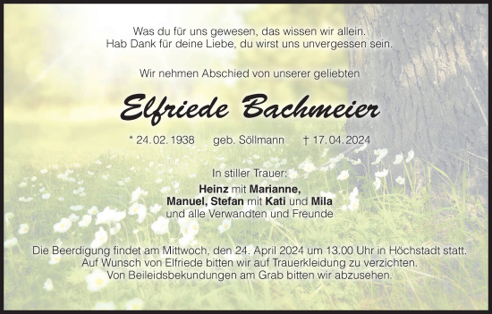 Anzeige von Elfriede Bachmeier von MGO