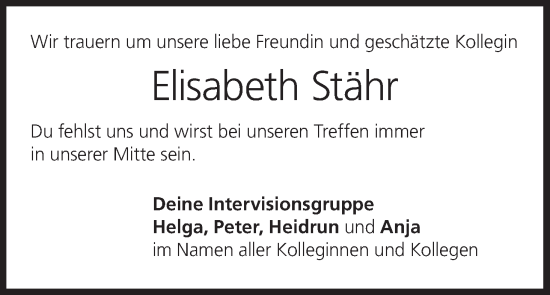 Anzeige von Elisabeth Stähr von MGO