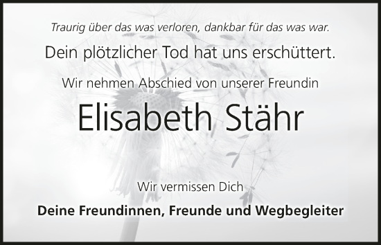 Traueranzeige von Elisabeth Stähr