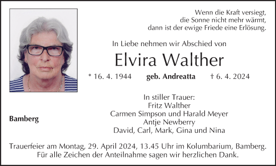 Traueranzeige von Elvira Walther
