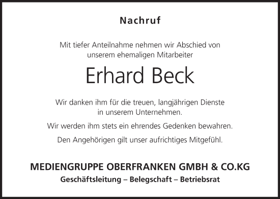 Anzeige von Erhard Beck von MGO