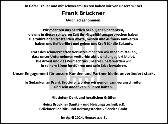 Anzeige von Frank Brückner von MGO