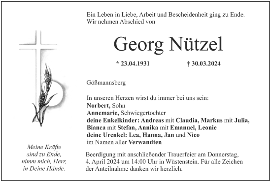 Anzeige von Georg Nützel von MGO
