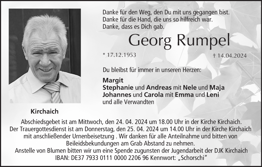  Traueranzeige für Georg Rumpel vom 20.04.2024 aus MGO
